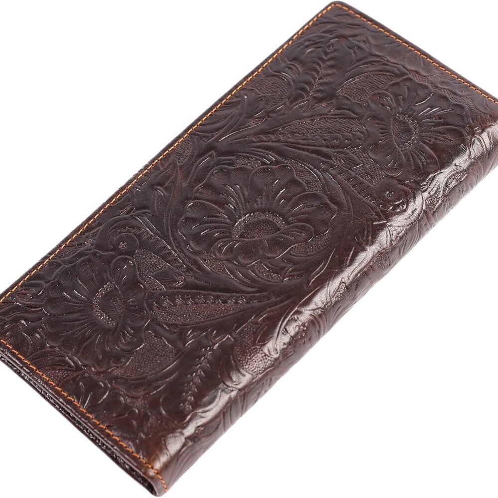 Womens Ladies Genuine Leather Wallet Long Embossing Bifold Wallet Clutch Purse